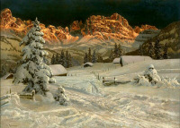 Картины - Алоиз Арнеггер. Вечернее сияние в Доломитовых Альпах. Розенгартен