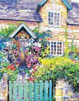 Картины - Джон Берроу. Цветущий сад у загородного дома