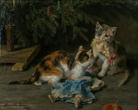 Картины - Анриетта Роннер-Книп. Котята с куклой под ёлочкой