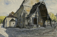 Картины - Александр Бенуа. Церковь д'Эйвон XII века в Фонтенбло