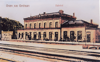 Правдинск - Gerdauen, Bahnhof von der Bahnsteigseite gesehen.