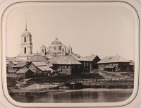 Ленинградская область - Шлиссельбургская плотина;на втором плане-церковь и жилые дома у Озерского погоста